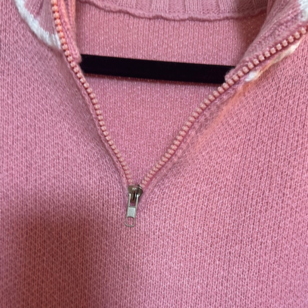 Pink and White mock Neck Sweater with Sporty Stripes - Picture 3 of 5